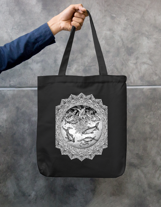 Fish Mandala Art Tote Bag Zipper Tote Bag by @rd_digital_store