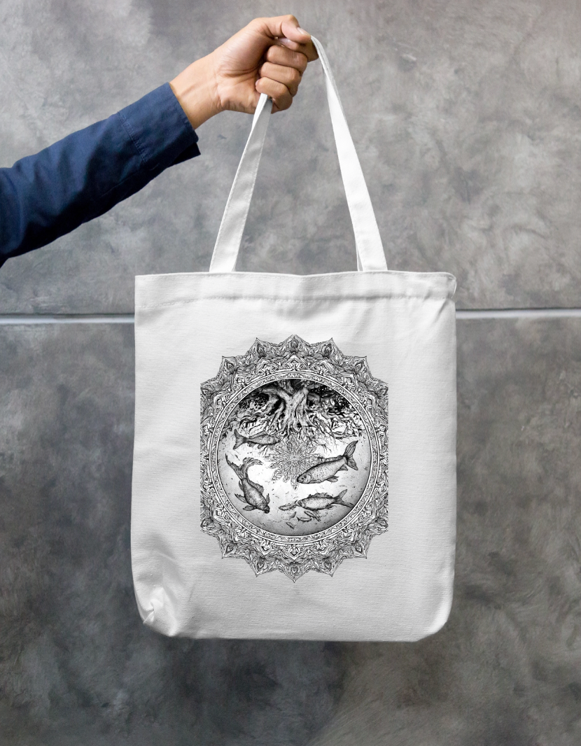 Fish Mandala Art Tote Bag Zipper Tote Bag by @rd_digital_store