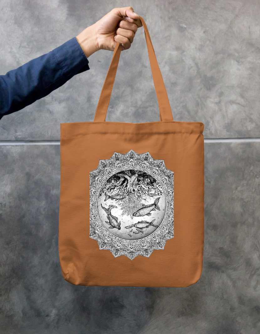 Fish Mandala Art Tote Bag Zipper Tote Bag by @rd_digital_store