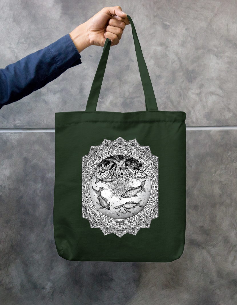Fish Mandala Art Tote Bag Zipper Tote Bag by @rd_digital_store