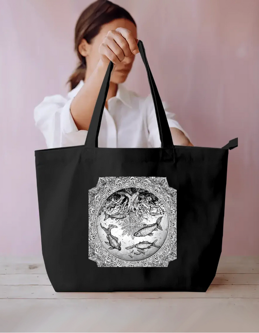 Fish Mandala Art Tote Bag Everyday Large Tote Bag by @rd_digital_store