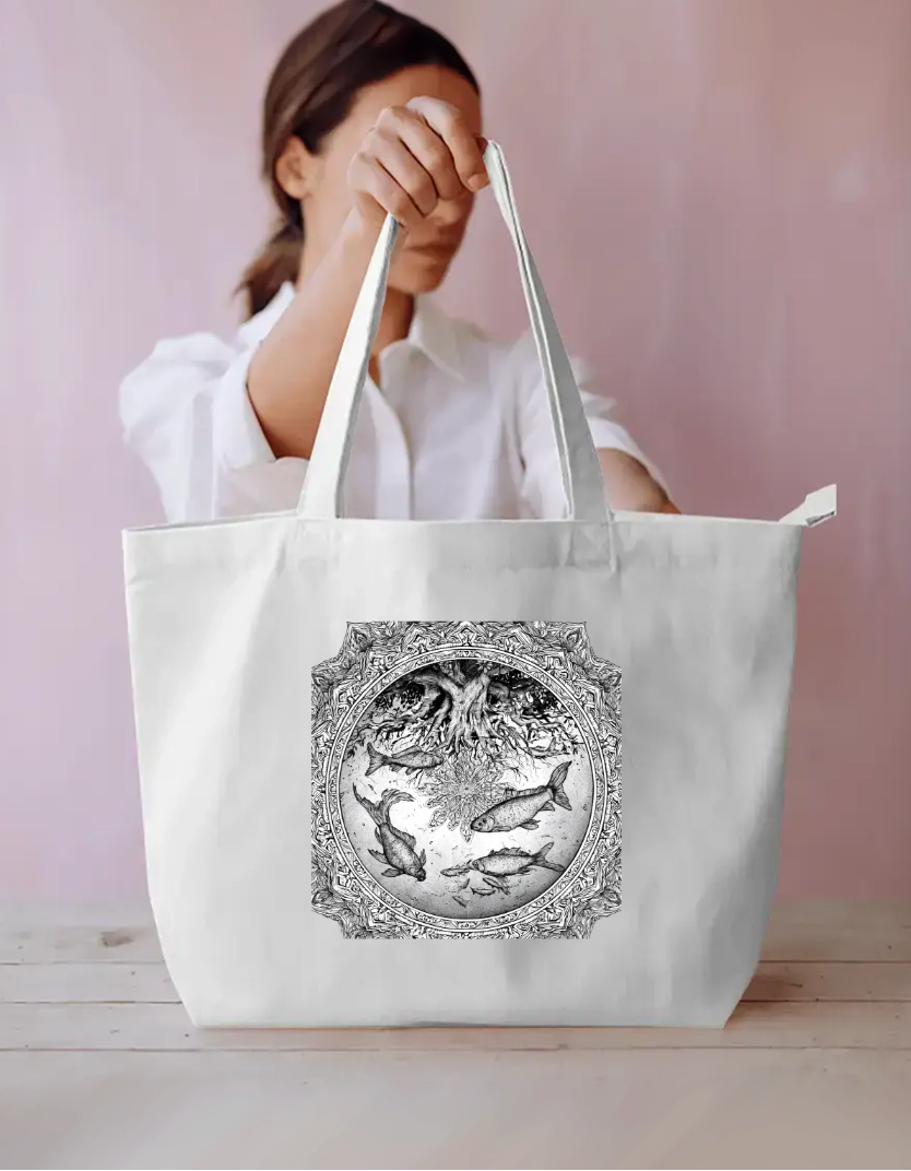 Fish Mandala Art Tote Bag Everyday Large Tote Bag by @rd_digital_store