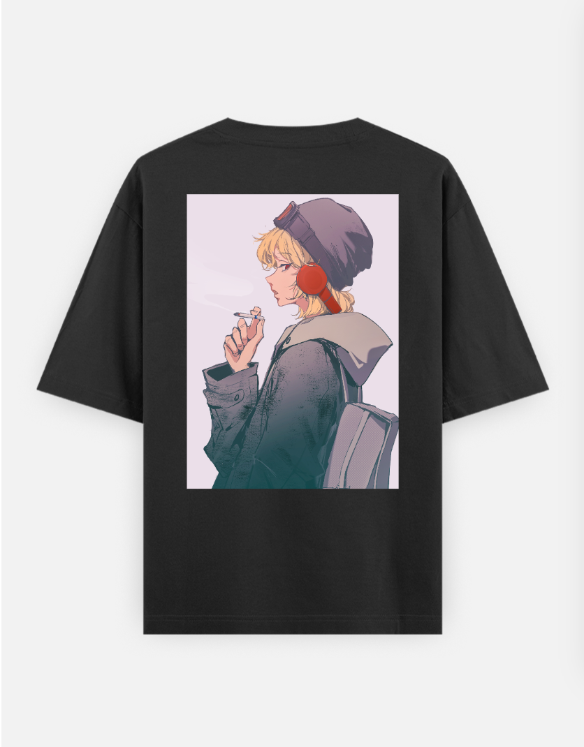 'anime girl', 'cool vibes', Oversized T-shirt (Back print) by Juli sharma