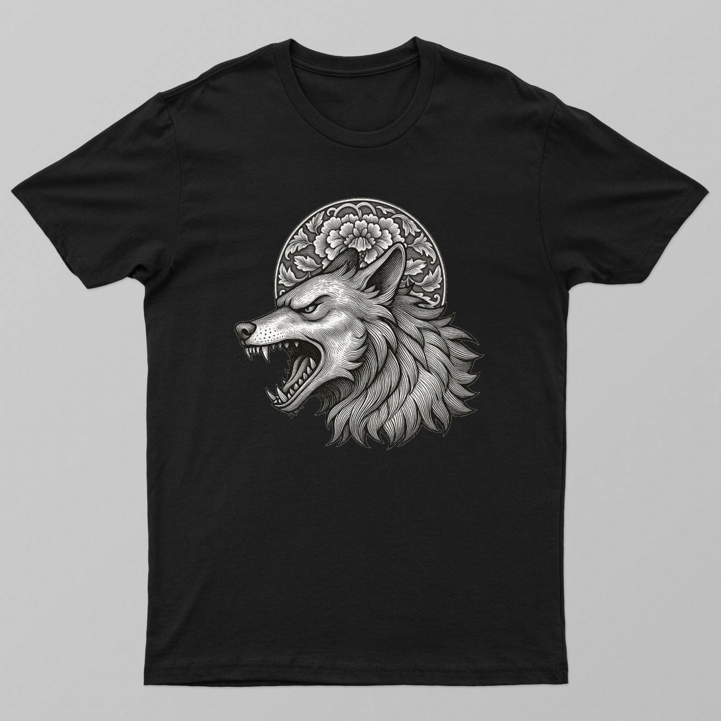 Fierce alpha wolf engraved art design Unisex T-shirt by Designs bloom