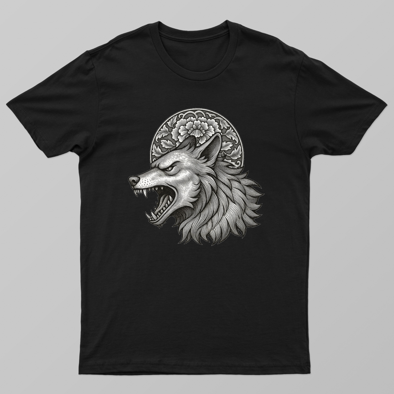 Fierce alpha wolf engraved art design Unisex T-shirt by Designs bloom