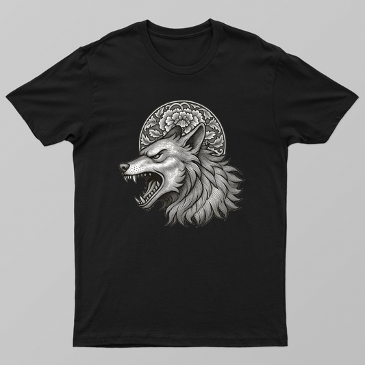 Fierce alpha wolf engraved art design Unisex T-shirt by Designs bloom