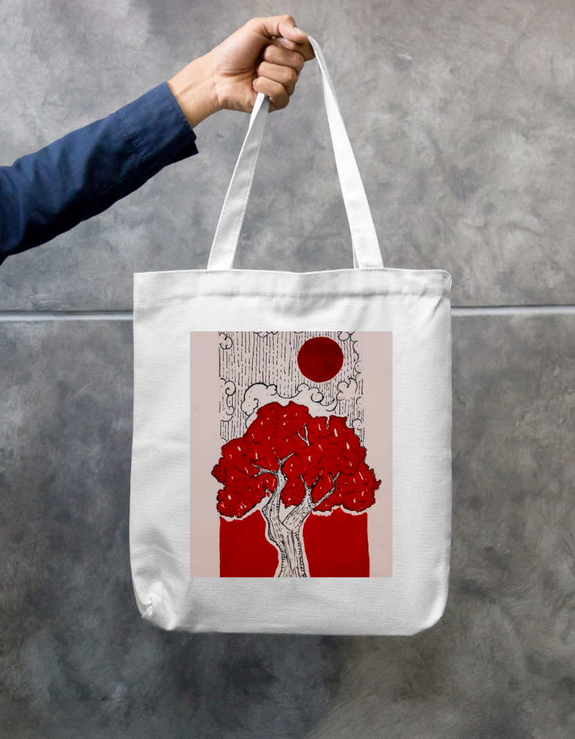 Crimson Serenity Zipper Tote Bag by Shruti Barnwal