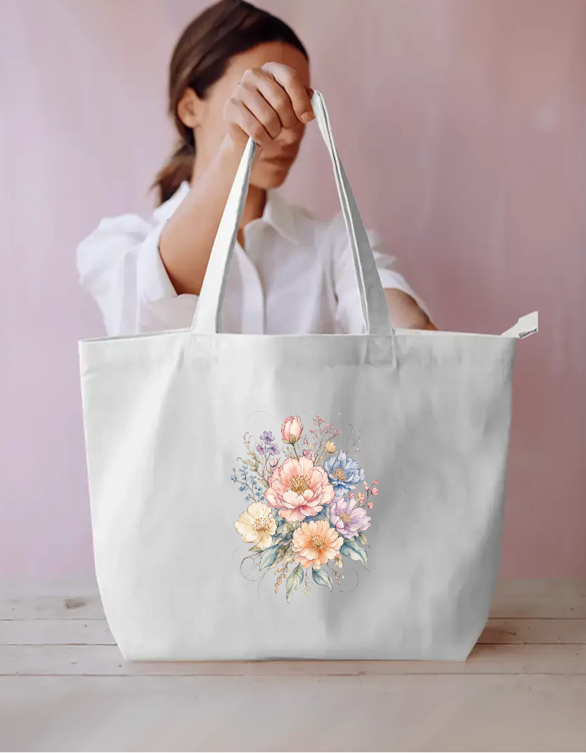 Flower illustration Tote Bag Everyday Large Tote Bag by @rd_digital_store