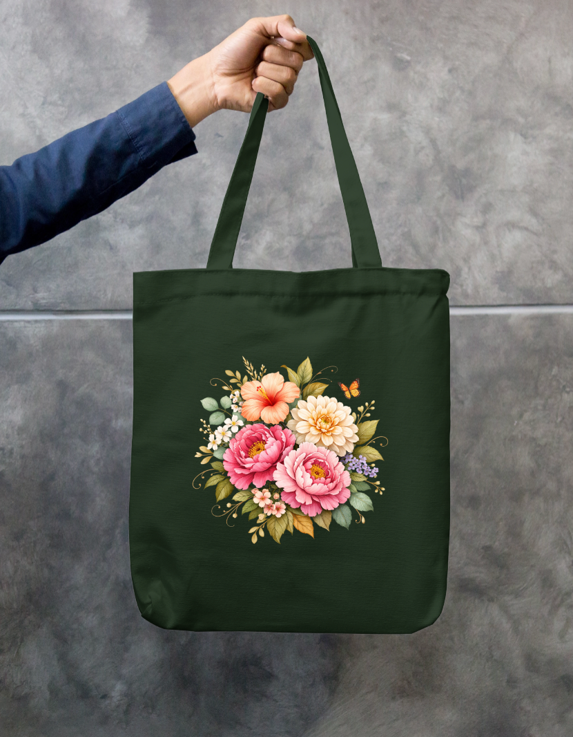 Flower illustratio Tote Bag Zipper Tote Bag by @rd_digital_store