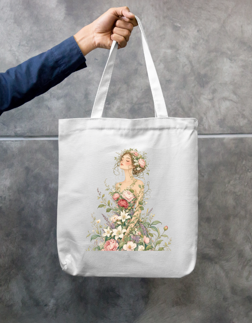 Floral She Tote Bag Zipper Tote Bag by @rd_digital_store
