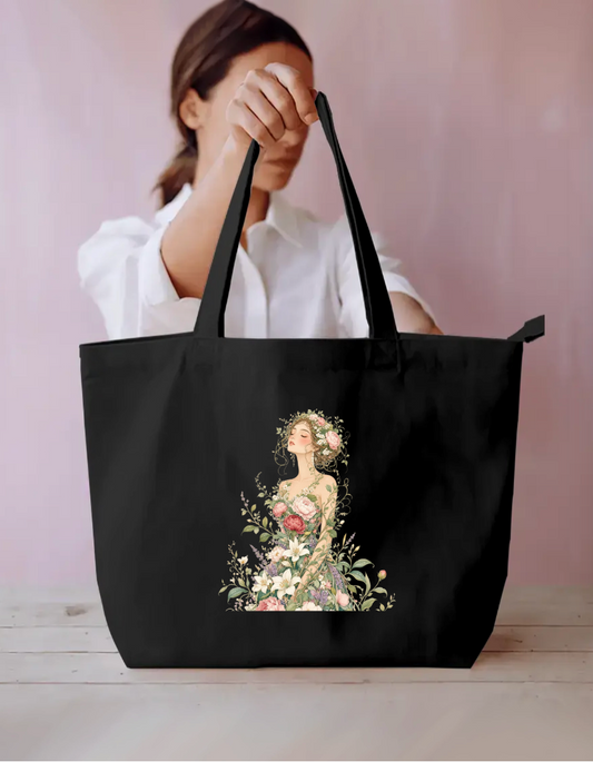 Floral She Tote Bag Everyday Large Tote Bag by @rd_digital_store