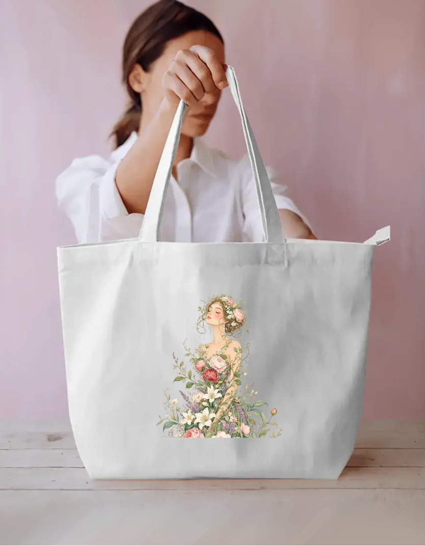 Floral She Tote Bag Everyday Large Tote Bag by @rd_digital_store