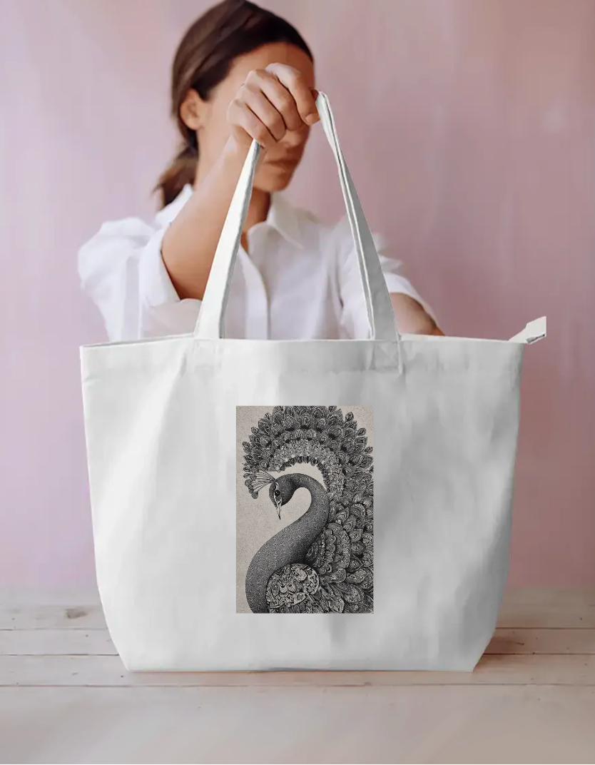 Peacock Everyday Large Tote Bag by Shreya Agashe