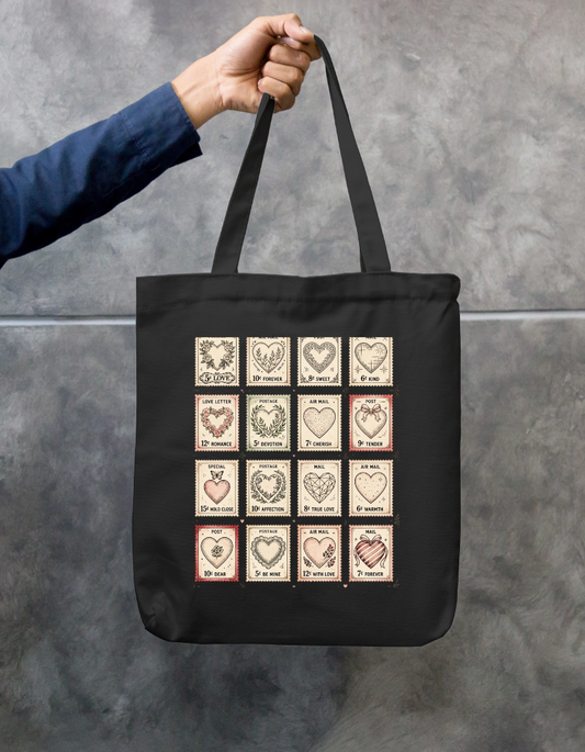 Love Stamp Tote Bag Zipper Tote Bag by @rd_digital_store