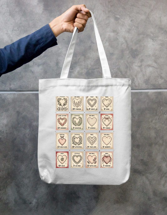 Love Stamp Tote Bag Zipper Tote Bag by @rd_digital_store