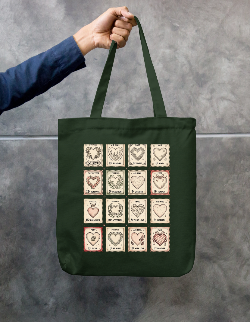 Love Stamp Tote Bag Zipper Tote Bag by @rd_digital_store