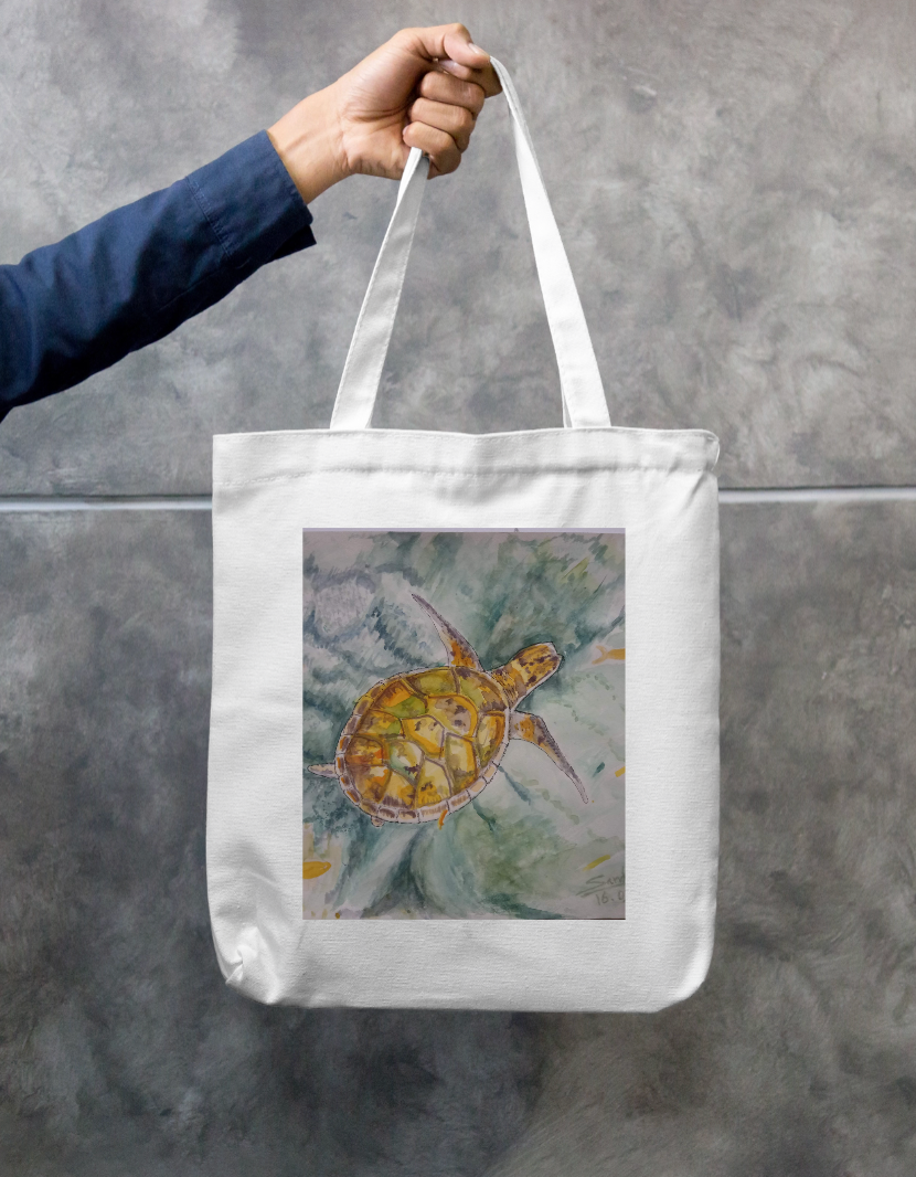 Sea Turtle Zipper Tote Bag by @singhscape.studio