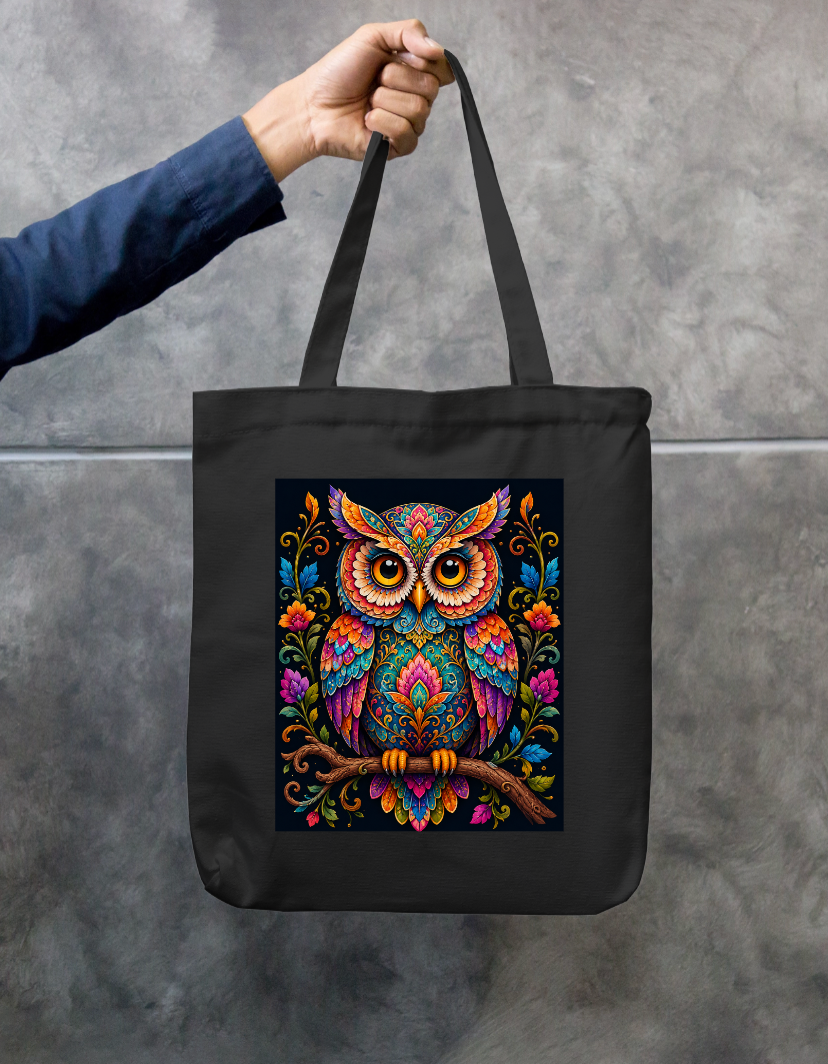 Ornamental Owl Zipper Tote Bag by Shubhra Saha