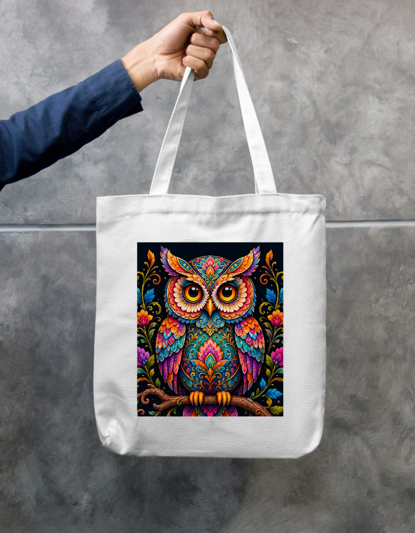 Ornamental Owl Zipper Tote Bag by Shubhra Saha