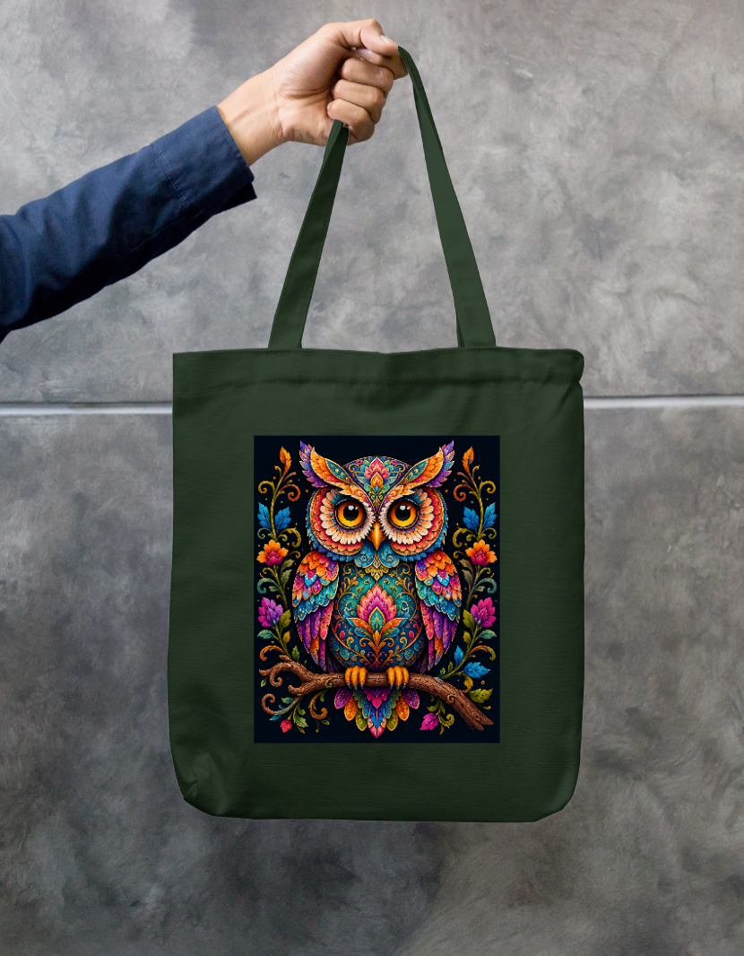 Ornamental Owl Zipper Tote Bag by Shubhra Saha
