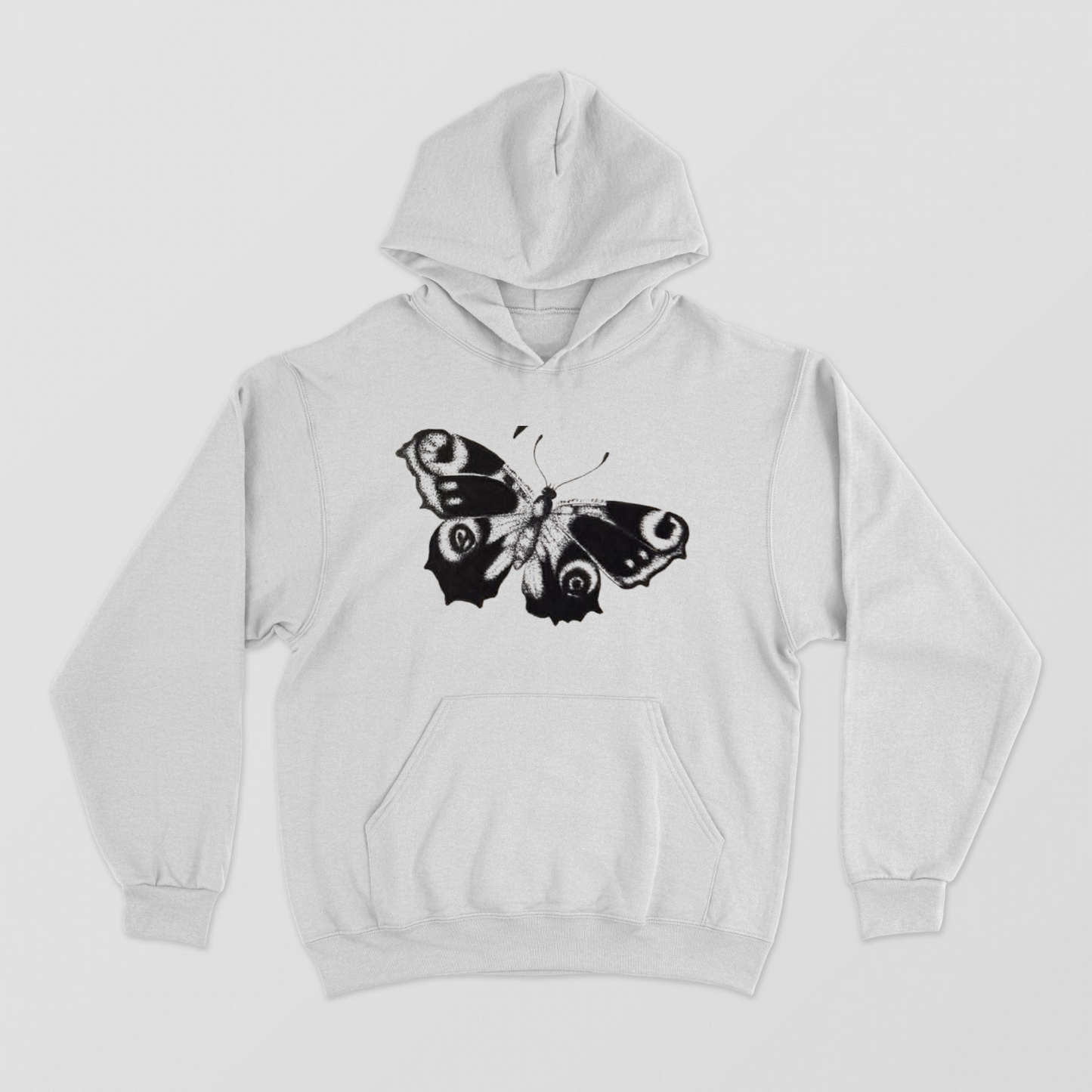 White unisex hoodie with stippling moth butterfly Unisex Hoodie by @allabout_dhruvisha
