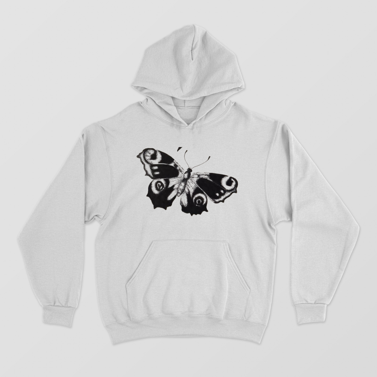 White unisex hoodie with stippling moth butterfly Unisex Hoodie by @allabout_dhruvisha