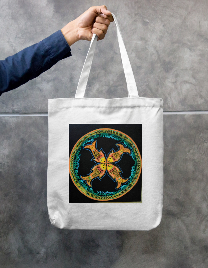 Fish motif Zipper Tote Bag by Shubhra Saha