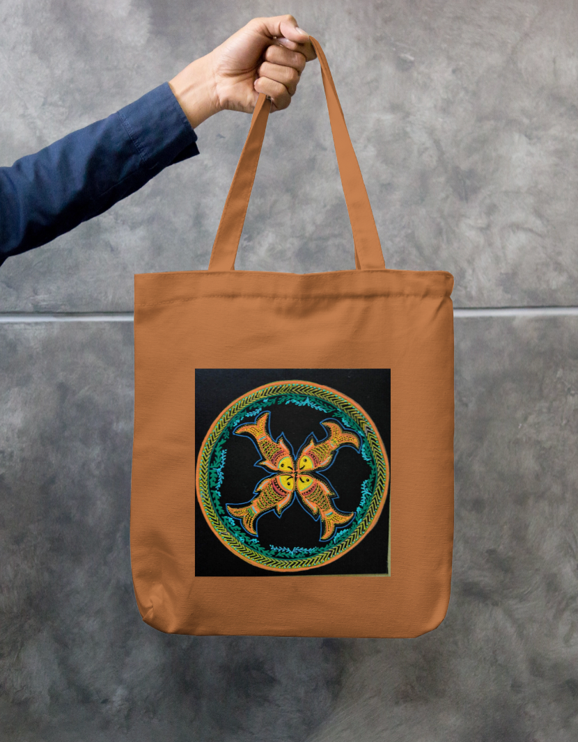 Fish motif Zipper Tote Bag by Shubhra Saha