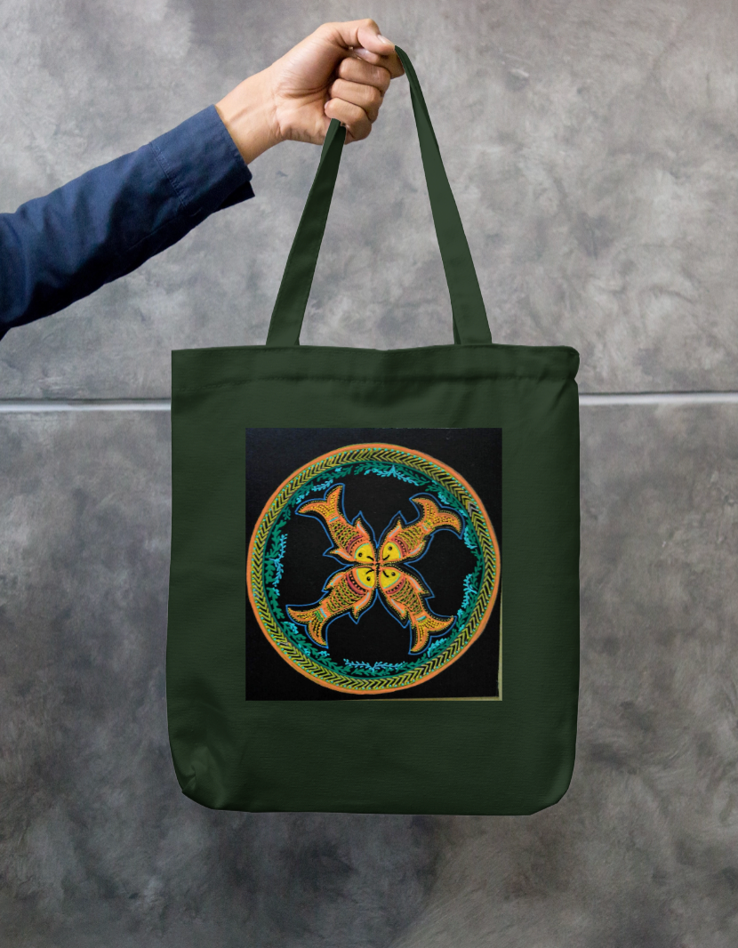 Fish motif Zipper Tote Bag by Shubhra Saha