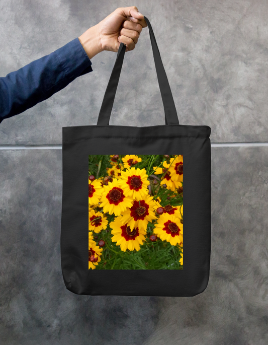 Golden Daisy Zipper Tote Bag by Sujatha