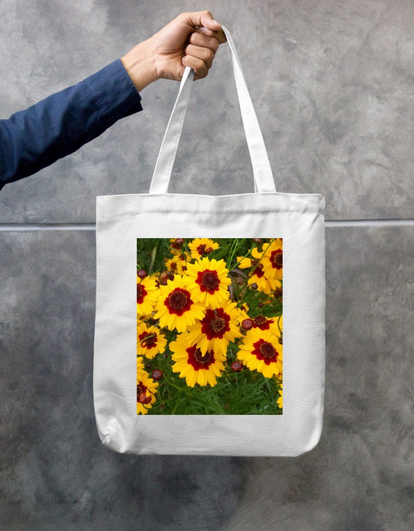 Golden Daisy Zipper Tote Bag by Sujatha