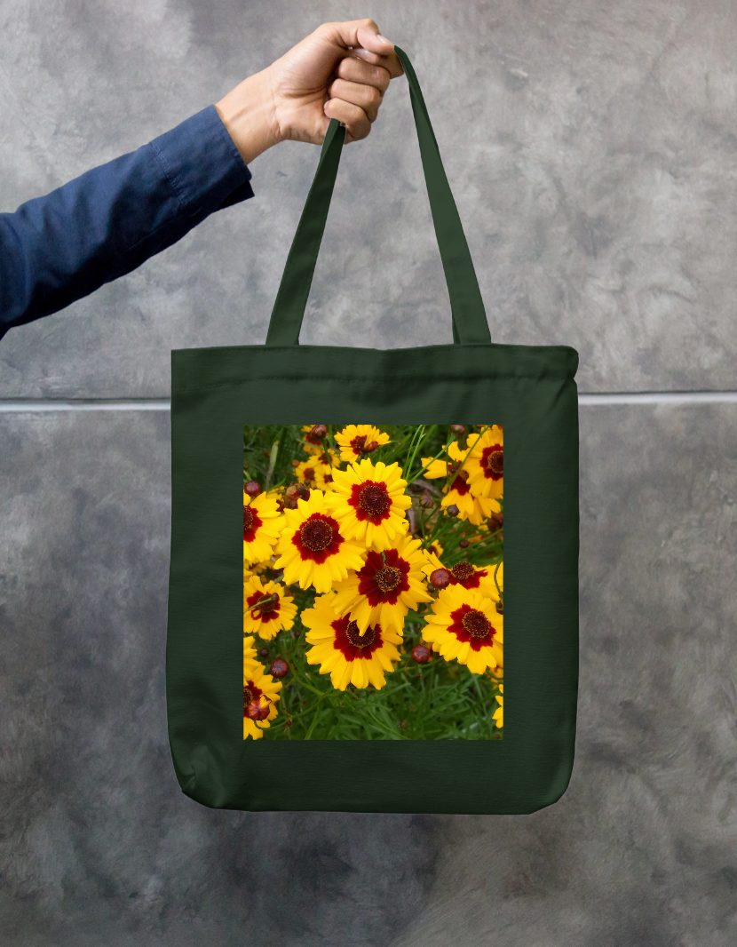 Golden Daisy Zipper Tote Bag by Sujatha