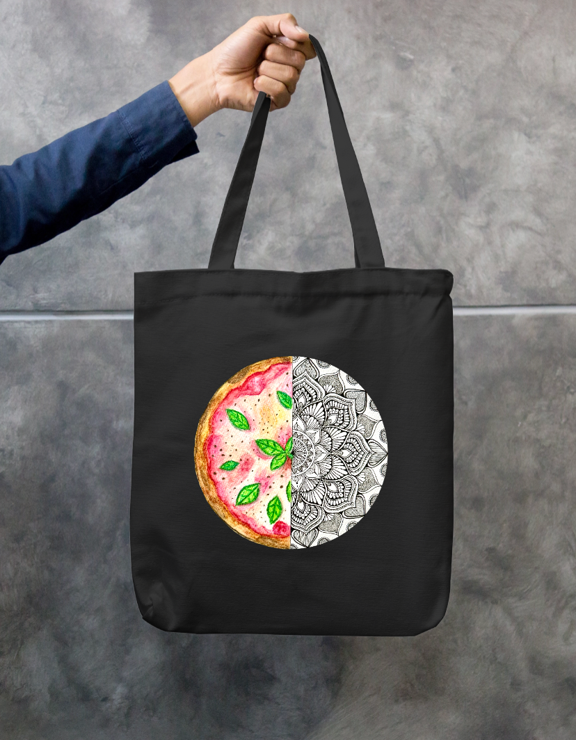 Pizza Meets Mandala Zipper Tote Bag by @sketch.box.studios
