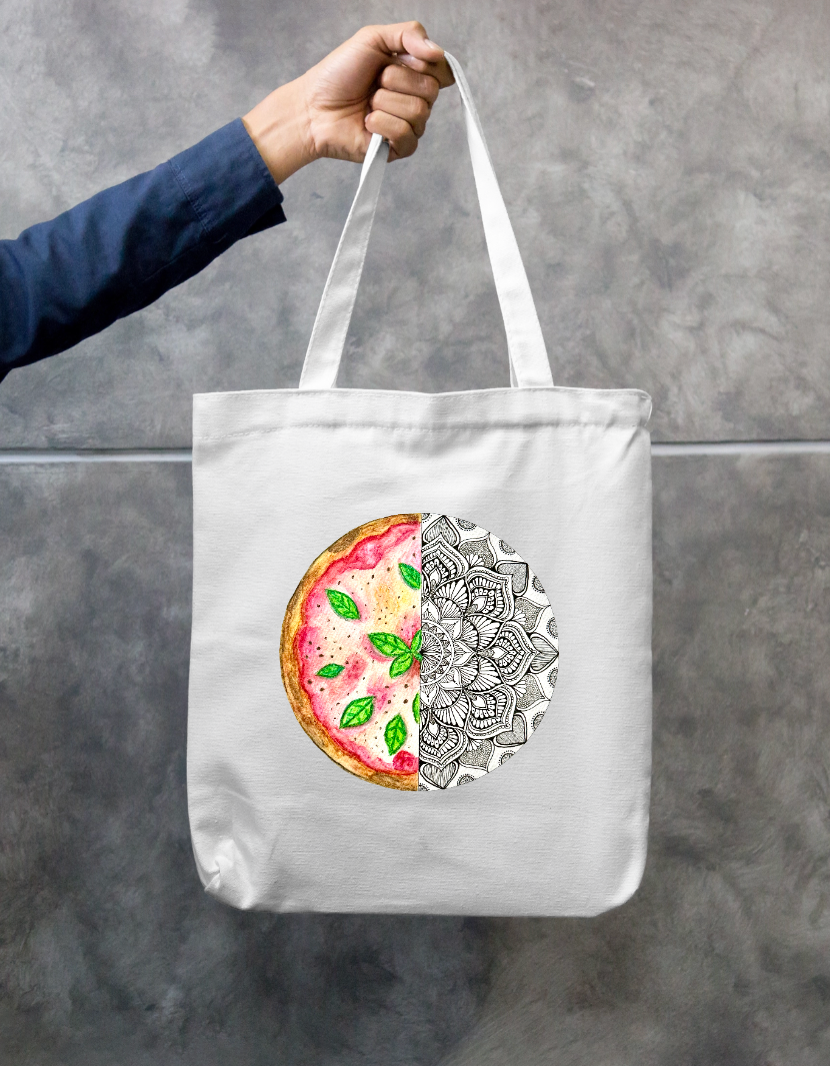 Pizza Meets Mandala Zipper Tote Bag by @sketch.box.studios