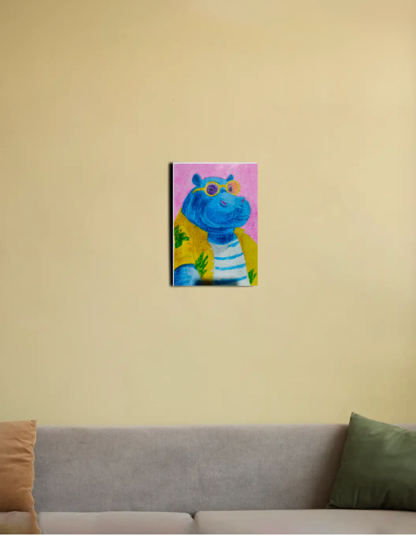 Hippo in paradise 8"x12" Canvas Poster by @artistic_aura0