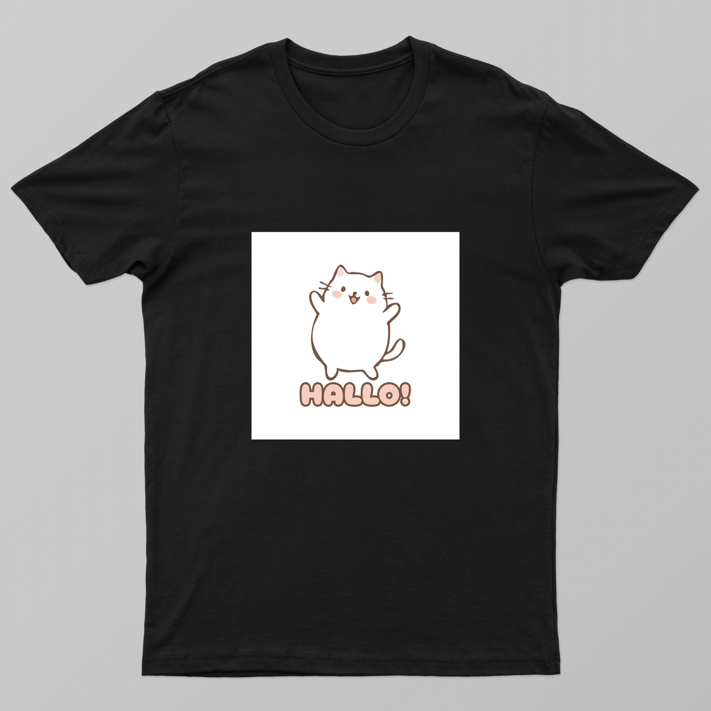 Cute Kawaii Hello Cat Cartoon – Adorable Chubby Kitty Saying Hello Unisex T-shirt by Rohini Gudivaka