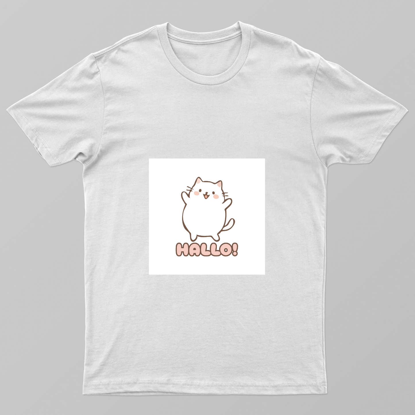 Cute Kawaii Hello Cat Cartoon – Adorable Chubby Kitty Saying Hello Unisex T-shirt by Rohini Gudivaka
