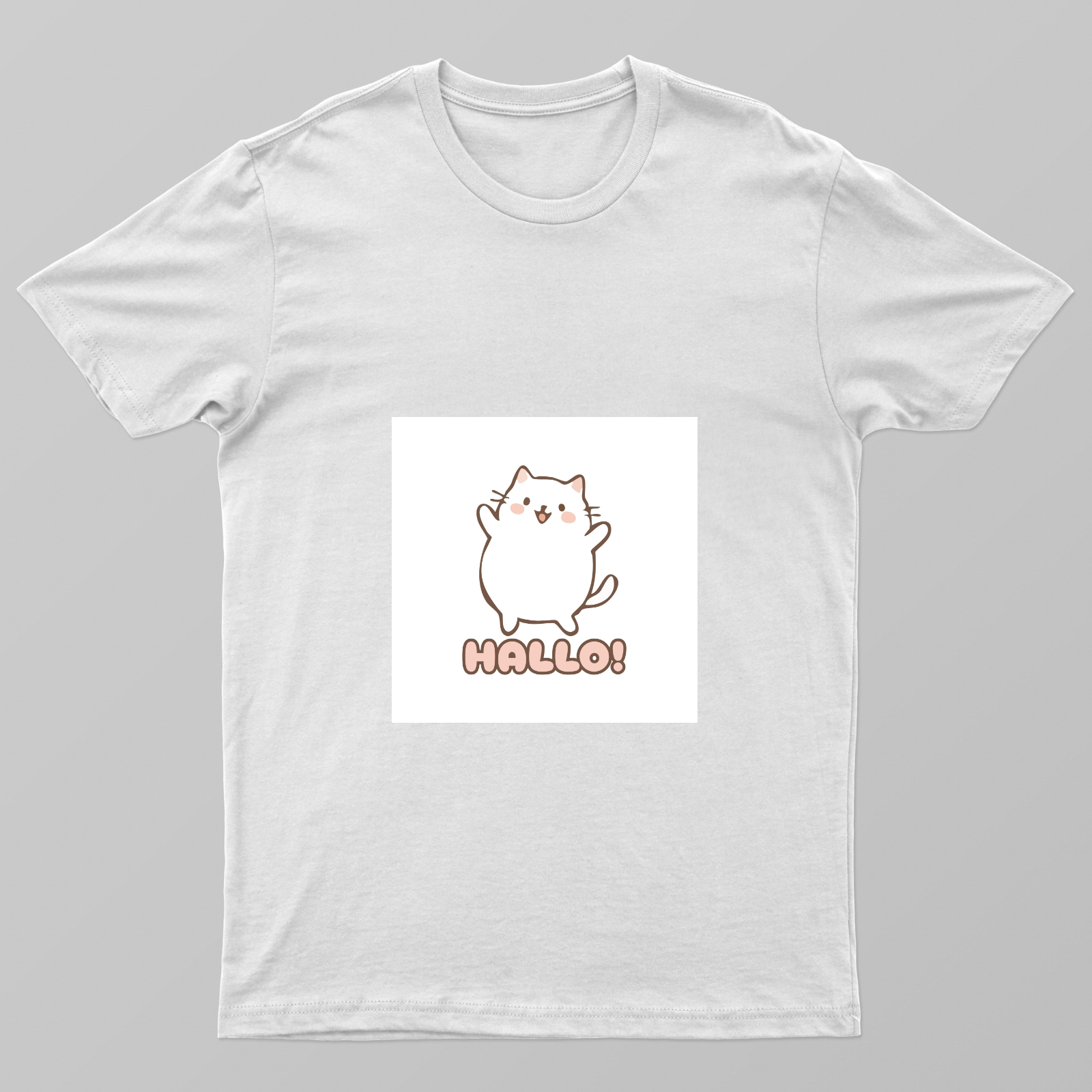 Cute Kawaii Hello Cat Cartoon – Adorable Chubby Kitty Saying Hello Unisex T-shirt by Rohini Gudivaka