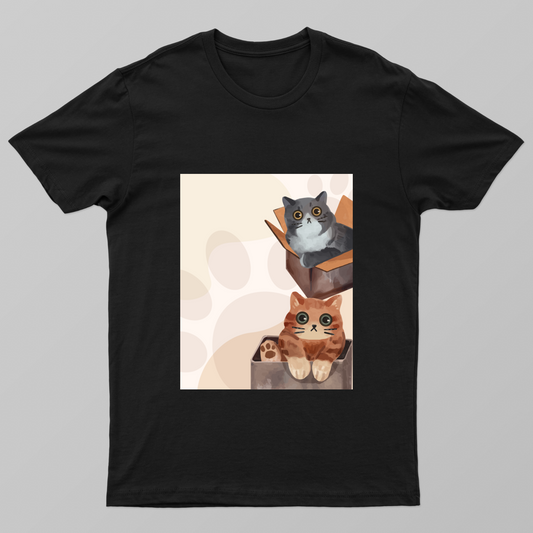 Cute Cats in Cardboard Boxes – Adorable Kawaii Cat Illustration for Cat Lovers Unisex T-shirt by Rohini Gudivaka