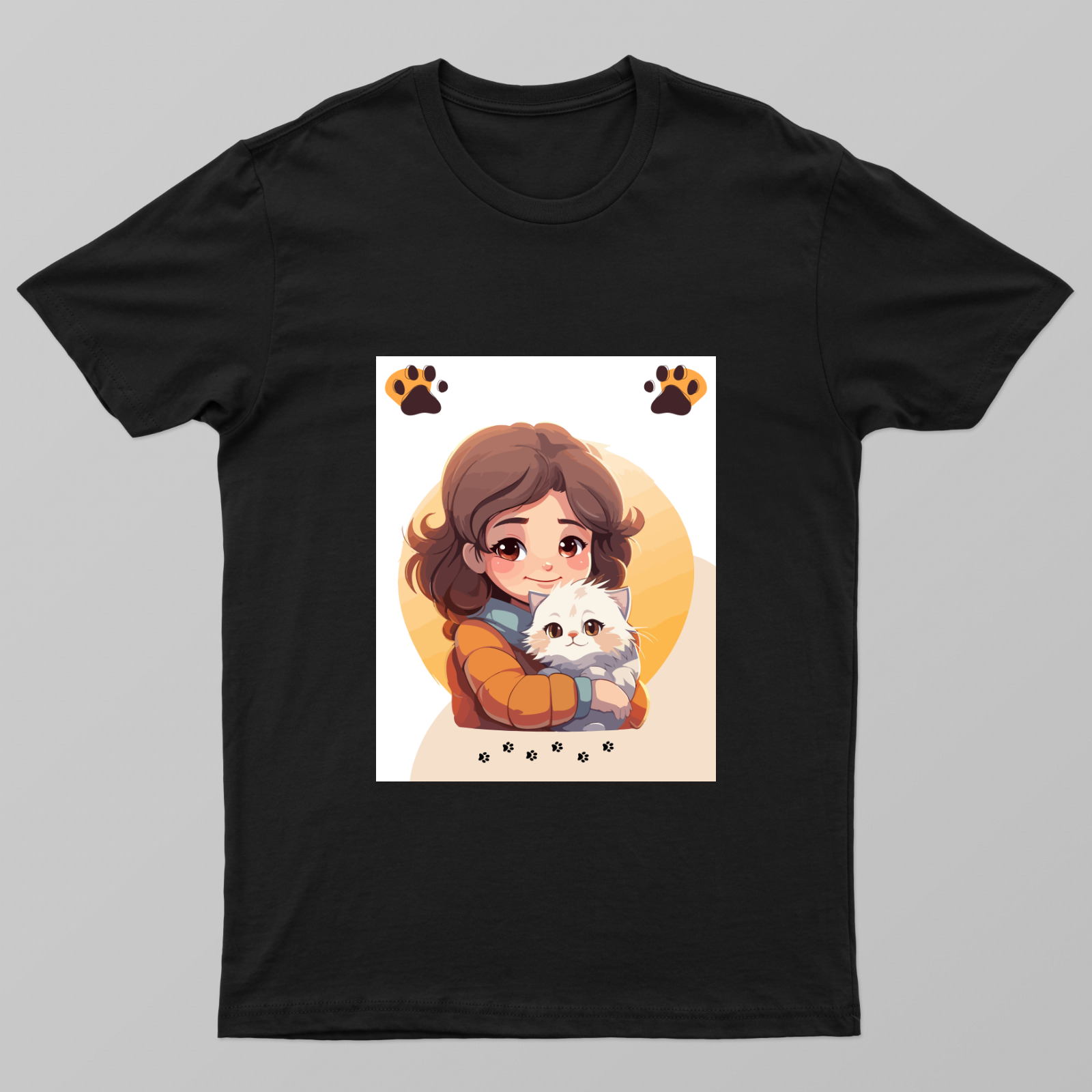 Cute Girl Hugging a Fluffy White Cat – Kawaii Cat Lover Illustration Unisex T-shirt by Rohini Gudivaka