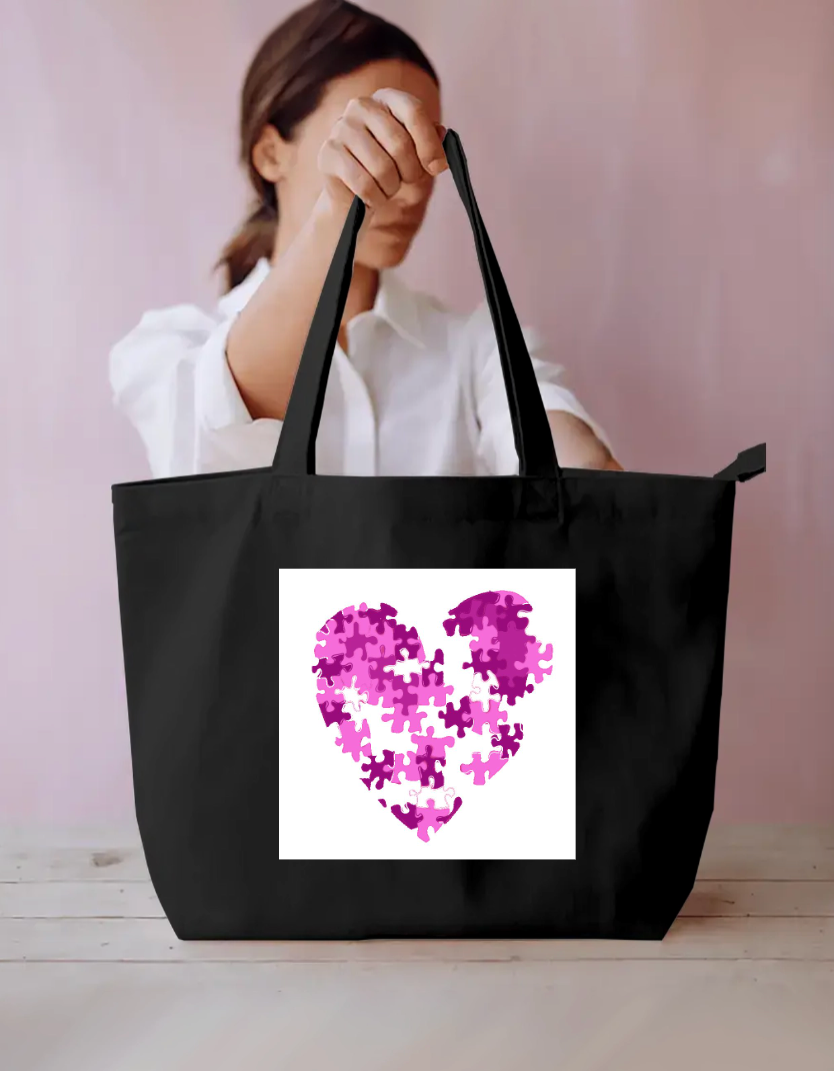 Love Puzzle Heart Design Large Everyday Tote Bag Everyday Large Tote Bag by @kalanjali.__