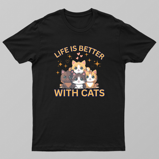 Life Is Better With Cats Vintage Style Graphic Tee Unisex T-shirt by SeJaa_Studio