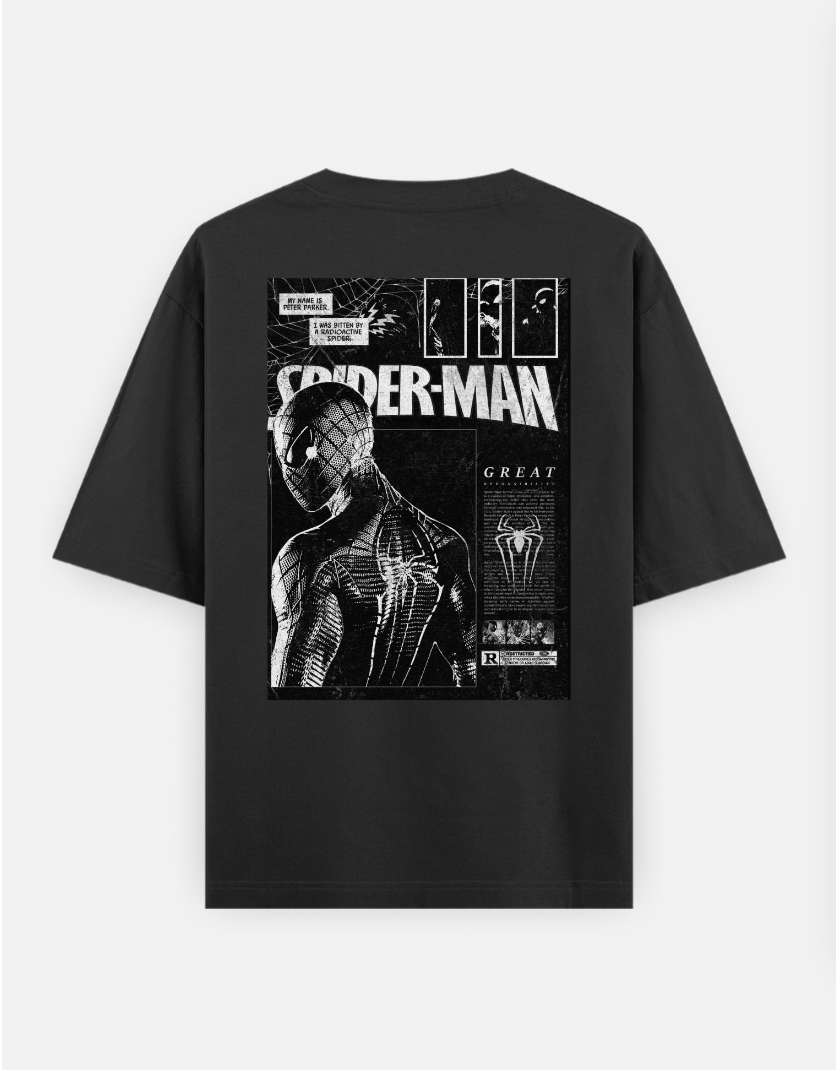 Spider-Man Poster Oversized Tee (Black) | Unisex Oversized T-shirt (Back print) by @sara.khadr1