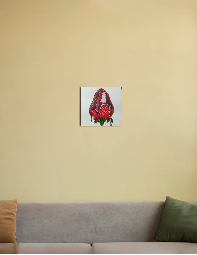 Chocolate dripping ok strawberry 8"x8" Canvas Poster by @tahseen.art.zone