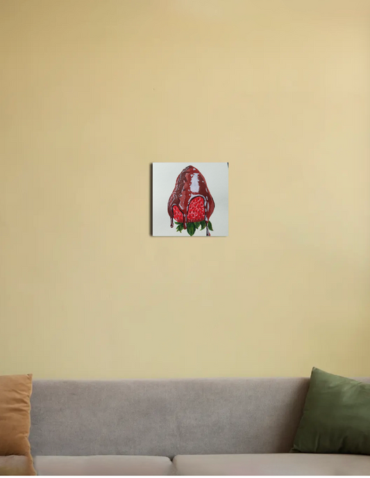 Chocolate dripping ok strawberry 8"x8" Canvas Poster by @tahseen.art.zone