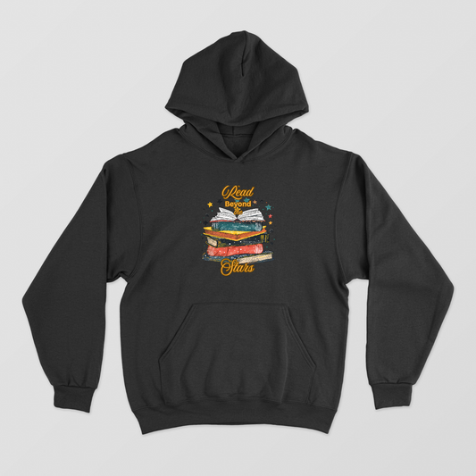 Read Beyond The Stars Hoodie | Cozy Celestial Book Lover & Astronomy Pullover Unisex Hoodie by SeJaa_Studio