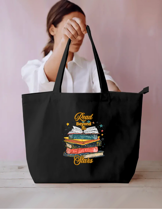 Read Beyond The Stars Canvas Tote Bag | Bookish Library & Market Bag Everyday Large Tote Bag by SeJaa_Studio