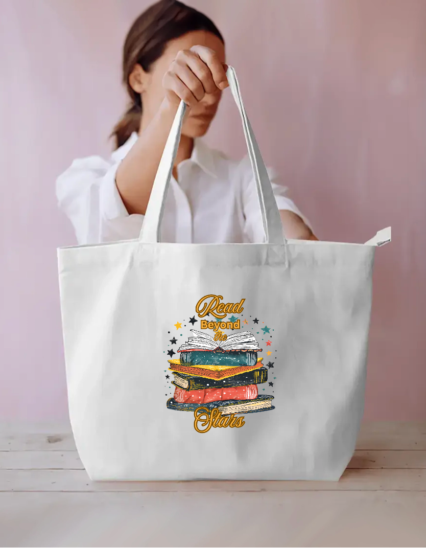 Read Beyond The Stars Canvas Tote Bag | Bookish Library & Market Bag Everyday Large Tote Bag by SeJaa_Studio