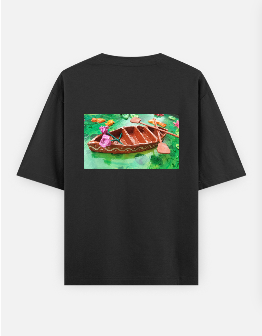 Lotus pond design Oversized T-shirt (Back print) by @artdoorbymegha