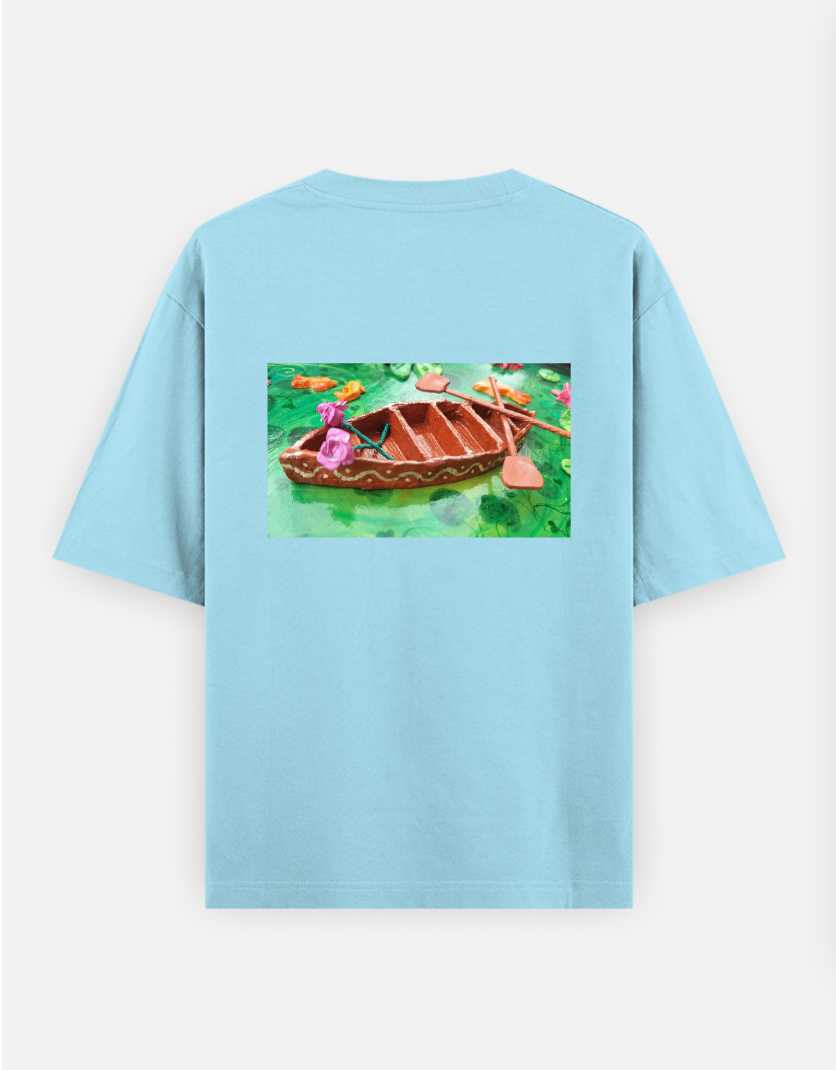 Lotus pond design Oversized T-shirt (Back print) by @artdoorbymegha